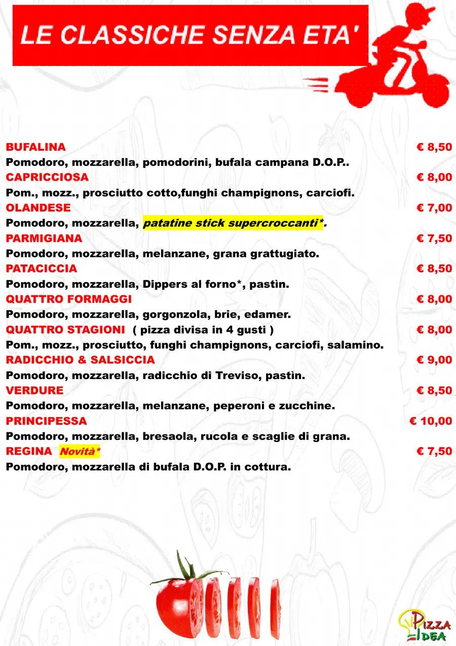 Listino online : Menu Nuovo listino Pizzaidea Ceggia